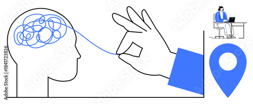 Mental clarity concept. Visualizing untangling thoughts for improved mental clarity. Mental clarity for productivity, stress management, education, self-improvement, and focus