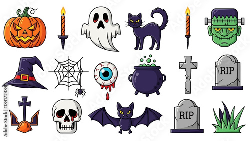 Spooky Halloween Decorations and Scary Elements for Festive Celebration.