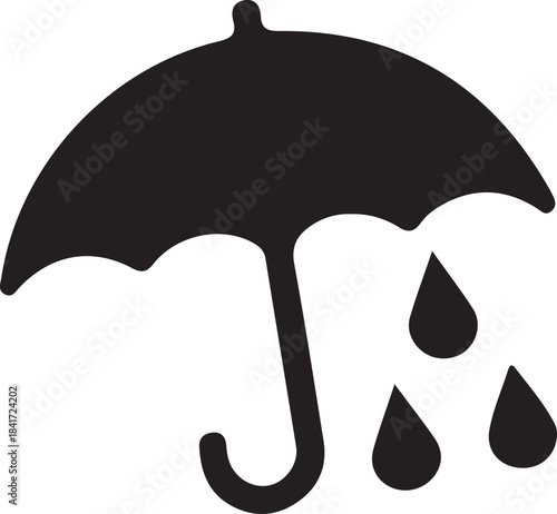 Umbrella with Rain Drops Silhouette: Weather, Protection, and Rainy Day Symbol