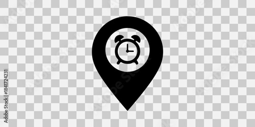 Alarm clock inside map pin icon on transparent background isolated on transparent background