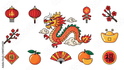 Chinese New Year Dragon and Symbols Collection.