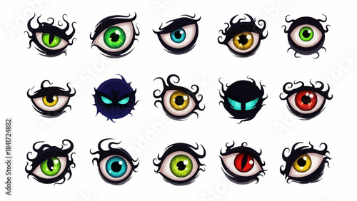 Collection of Cartoon Eyes with Different Colors and Expressions.