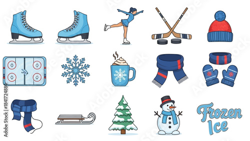 Winter Ice Skating and Snow Activities Collection.