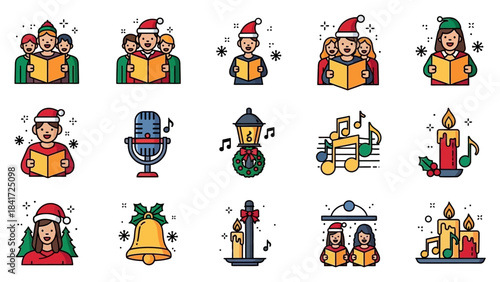 Christmas Carolers Singing Festive Holiday Songs Together.