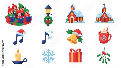 Christmas Carolers Singing Joyful Holiday Songs with Festive Decorations.