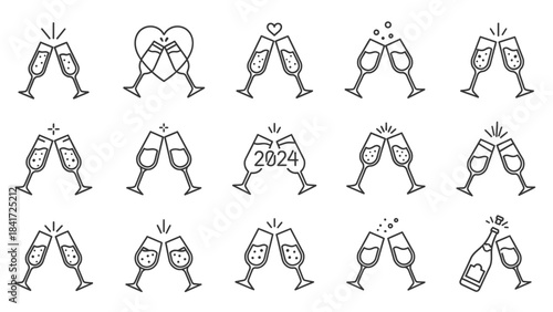 Collection of Champagne Toast Icons for Celebrations.