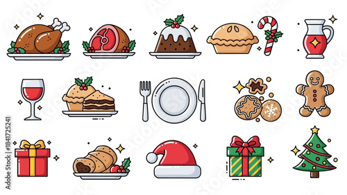 Christmas Food and Gifts Collection Icons.