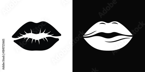 Black and White Lips Icon Representing Kiss or Expression