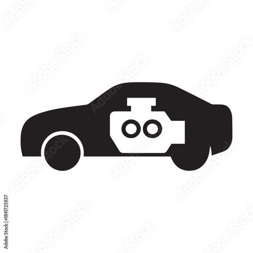 Silhouette of a car with visible engine illustration for automotive concept