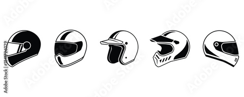 Stunning collection of five distinct motorcycle and racing helmet styles for motorsport safety concept design