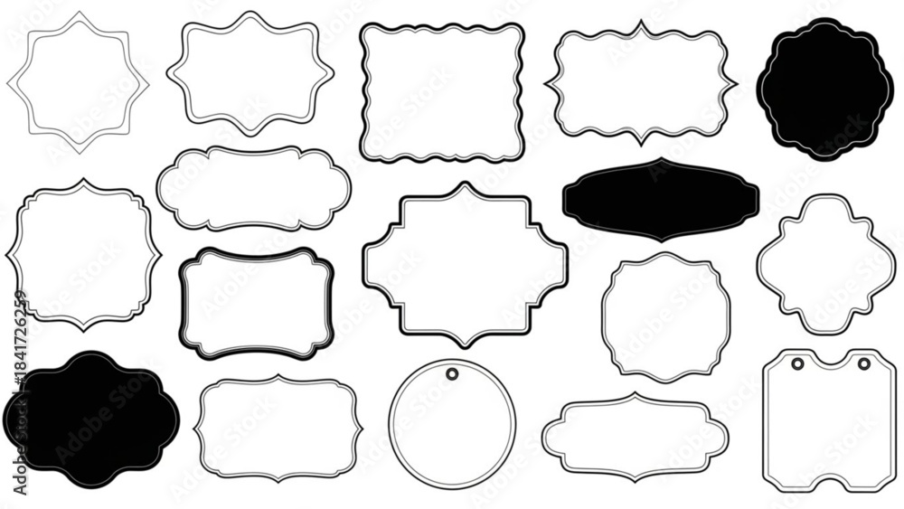 Fototapeta premium Collection of various black and white label shapes and speech bubbles