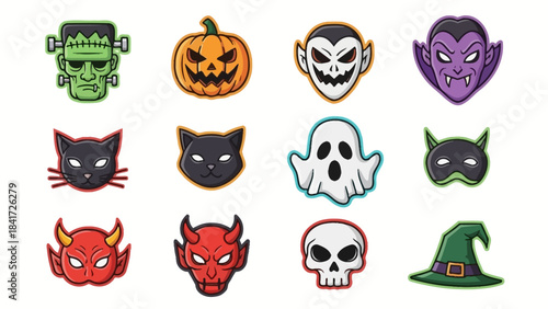 Collection of Halloween Icons and Symbols for Spooky Celebrations.