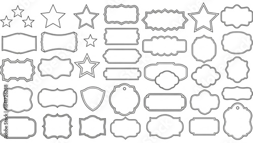 Collection of various label and star shapes for design and decoration