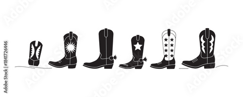 Stunning collection of various cowboy boot silhouettes showing evolution and style progression for western design