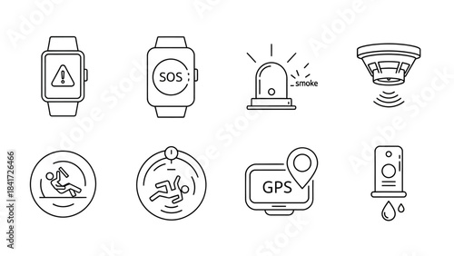 Collection of emergency alert and safety icons for technology and personal safety.