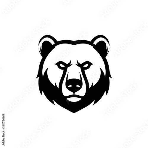 Black and White Bear Head Illustration.