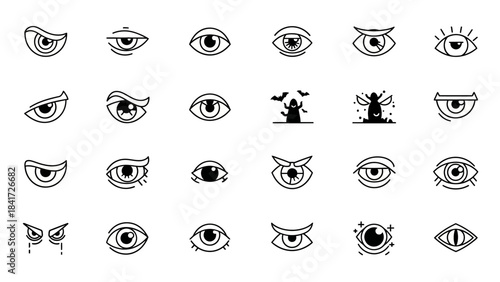 Collection of Hand Drawn Cartoon Eyes and Halloween Icons.