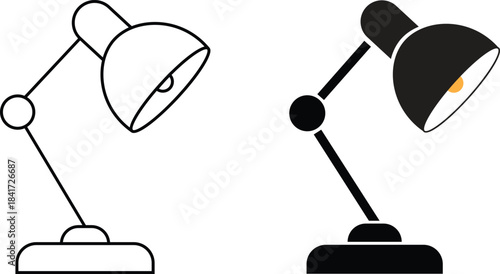 Set of retro and contemporary desk lamp silhouettes icons, electric table light icons for office and home design concepts, isolated on transparent background. Home office decor vector illustration.