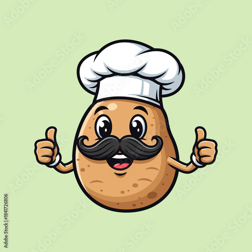 Cartoon Potato Chef Character with Mustache.