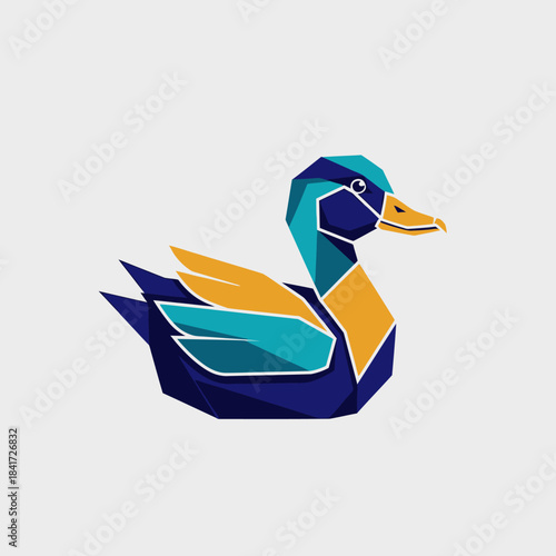 Geometric Duck Illustration with Colorful Shapes.