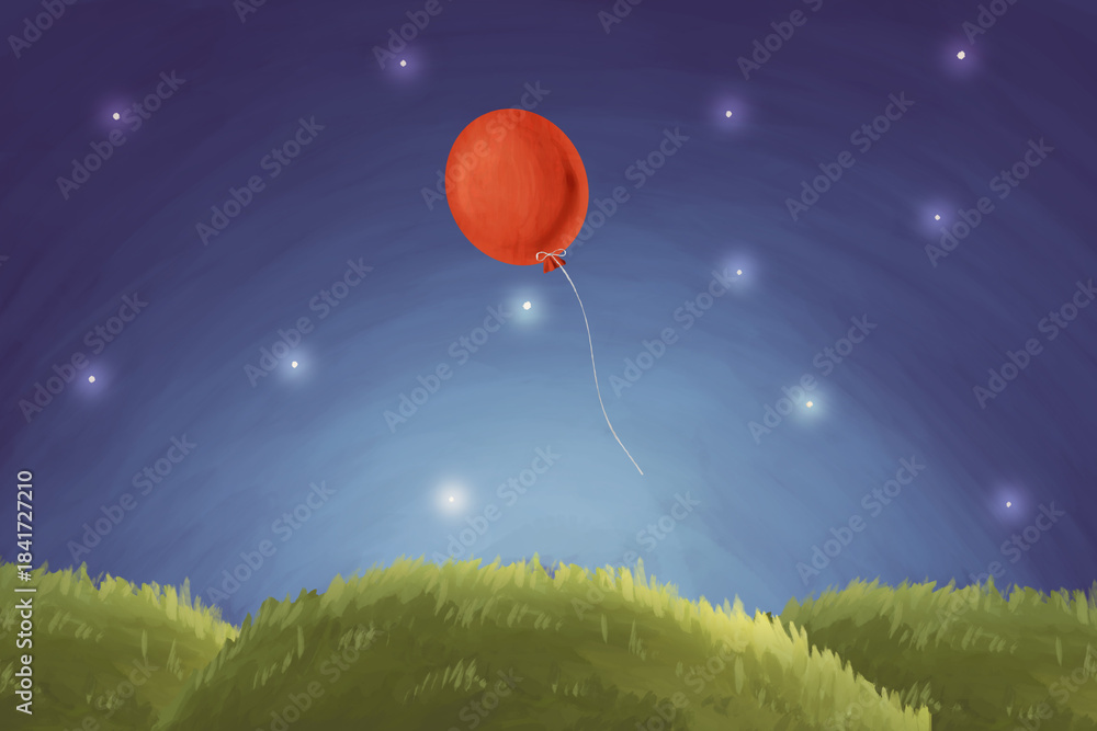 Obraz premium Insomnia. Drawn night illustration with red balloon
