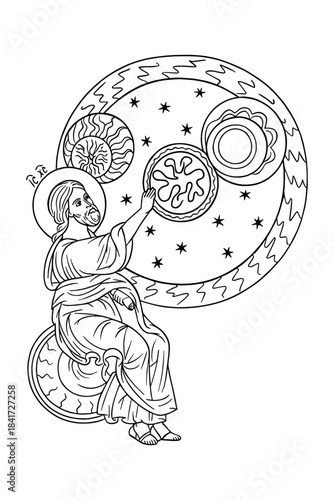 The Nicene Creed. Coloring page. Part 1 "We believe in one God, the Father, the Almighty, Maker of heaven and earth."
