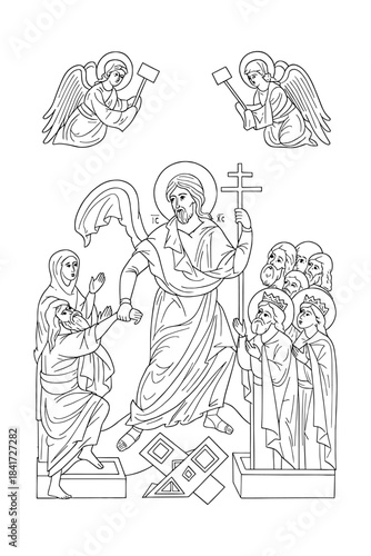 The Nicene Creed. Coloring page. Part 5 "was buried, rose again on the third day..."