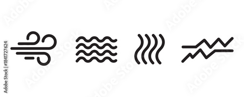 Weather icons for wind, waves, heat, and mountain patterns