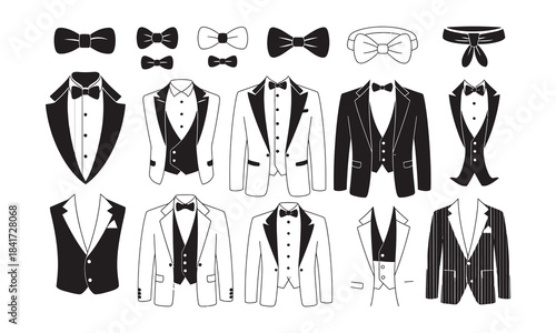 Stunning collection of elegant tuxedo jackets vests and bow ties perfect for formal menswear design