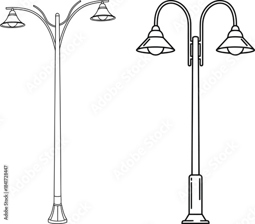 Two different designs of decorative street lights for urban areas and public spaces