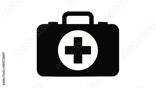 Black and white first aid kit icon isolated on transparent background