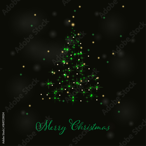 Christmass tree on black background Festive christmas greeting card Traditional festive symbol of the winter holiday Vector