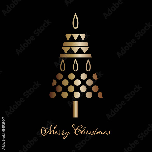 Christmass tree on black background Festive christmas greeting card Traditional festive symbol of the winter holiday Vector