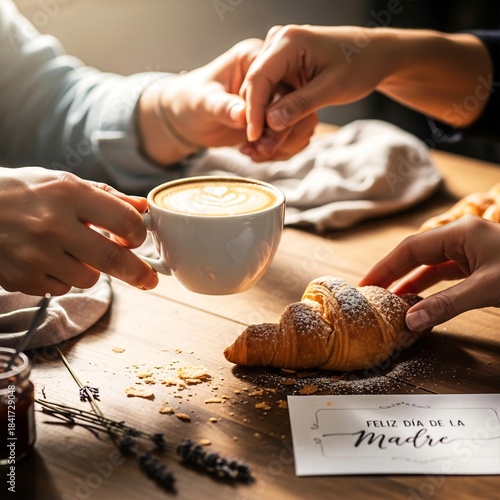 Square Hands Sharing Mother’s Day Breakfast — Cozy Morning Social Post