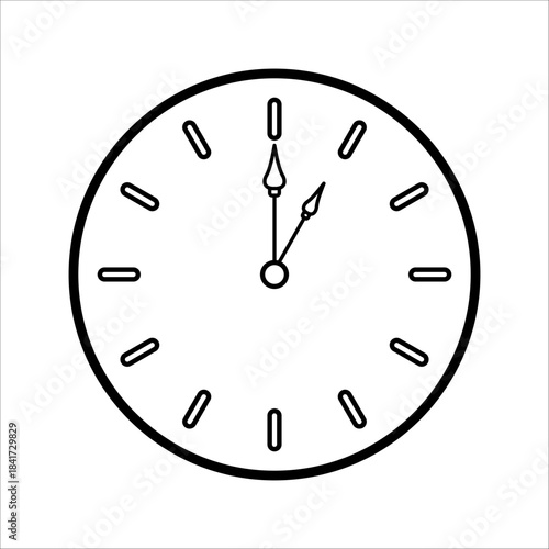 Round analog wall clock with hour and minute hands, modern outline silhouette icon, vector illustration, set in flat design style.