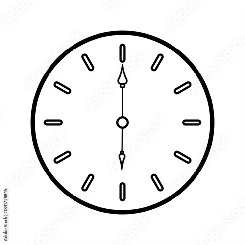 Round analog wall clock with hour and minute hands, modern outline silhouette icon, vector illustration, set in flat design style.