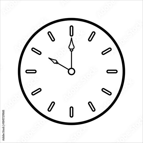 Round analog wall clock with hour and minute hands, modern outline silhouette icon, vector illustration, set in flat design style.