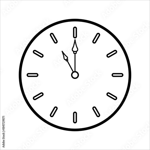 Round analog wall clock with hour and minute hands, modern outline silhouette icon, vector illustration, set in flat design style.