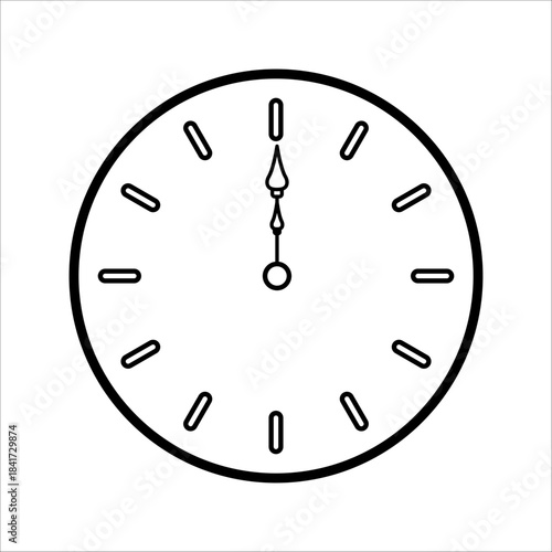 Round analog wall clock with hour and minute hands, modern outline silhouette icon, vector illustration, set in flat design style.