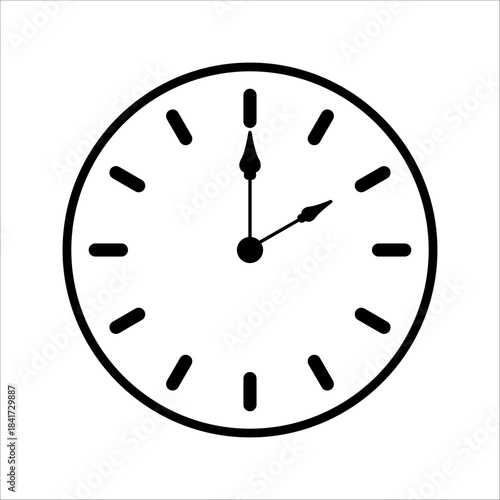Round analog wall clock with hour and minute hands, modern outline silhouette icon, vector illustration, set in flat design style.