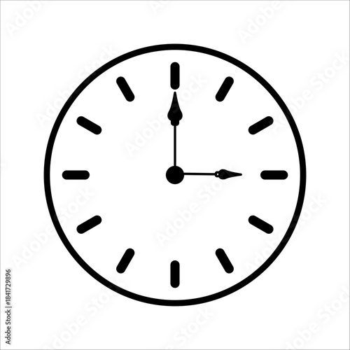 Round analog wall clock with hour and minute hands, modern outline silhouette icon, vector illustration, set in flat design style.