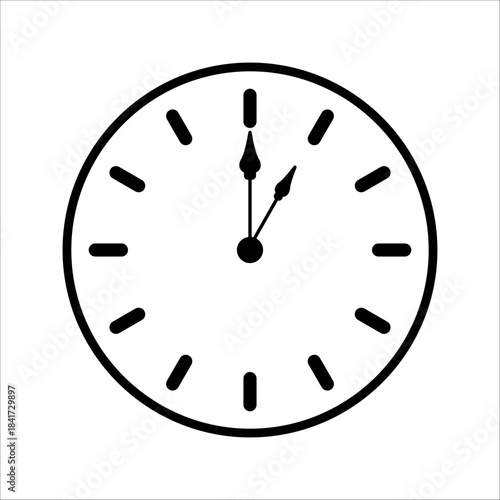 Round analog wall clock with hour and minute hands, modern outline silhouette icon, vector illustration, set in flat design style.