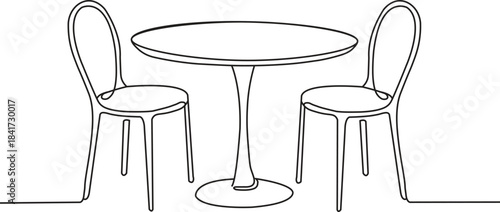 A round dining table with two chair line art vector.