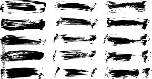 Collection of black brush stroke elements on white background