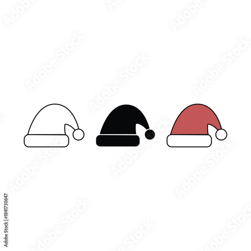 Ultimate Simple Santa Claus and Hat Icon Set: Outline, Silhouette, and Color Vector Graphics