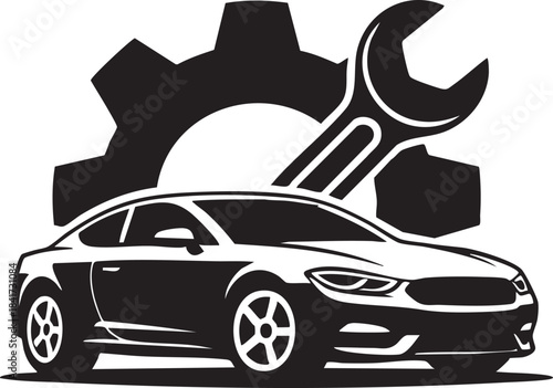 Car Repair Service Icon with Gear and Wrench