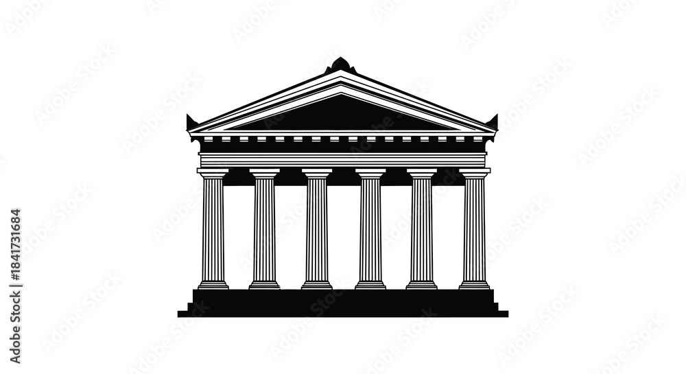 Obraz premium Classical architectural structure with prominent columns and triangular pediment presented as a silhouette