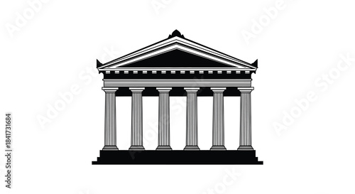 Classical architectural structure with prominent columns and triangular pediment presented as a silhouette