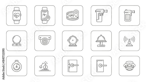 Collection of modern technology and security icons in a grid layout.
