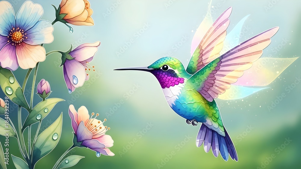 Fototapeta premium Vibrant Hummingbird in Flight - Nature Background